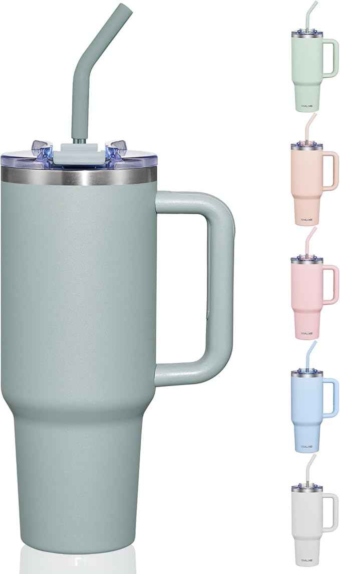 COKTIK 40 oz Tumbler With Handle and Straw, Insulated Tumbler With Leakproof Lids, Stainless Steel|BPA-Free, Cold for 24 H (Shale)