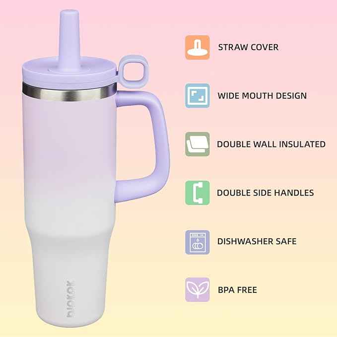 BJPKPK Insualted Tumblers with Handle and Straw 40oz Stianless Steel Travel Coffee Mug Thermal Cups with Lid,Purple Pearl