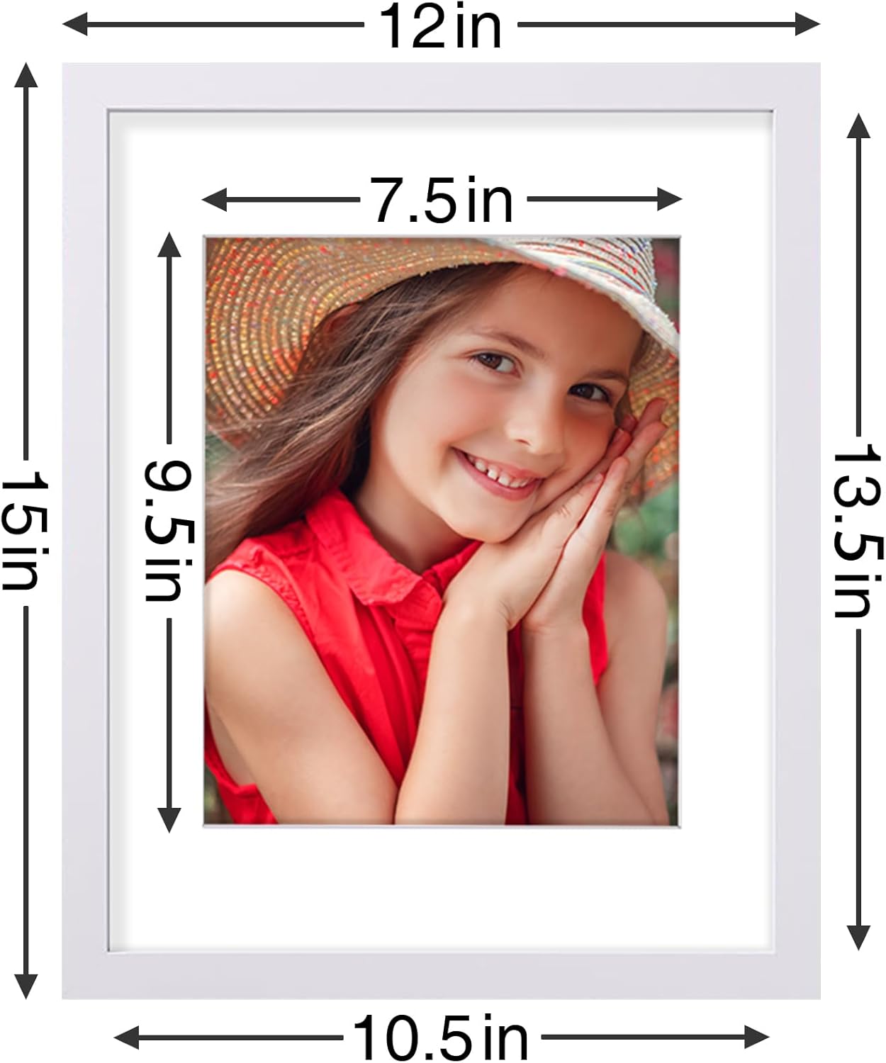 Vittanly 11x14 Picture Frames Set of 9, Shatter Resistant Plexiglass, Display 8x10 Pictures with Mat or 11x14 without Mat, Photo Frames for Wall or Tabletop, Engineered Wood, White