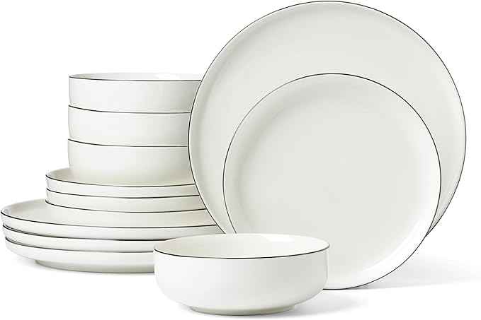 Oneida 896602 24 Seven Black Rim 12-Piece Dinnerware Set