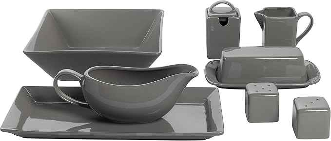 10 Strawberry Street Nova Square 40 pc Dinnerware Set, Gray