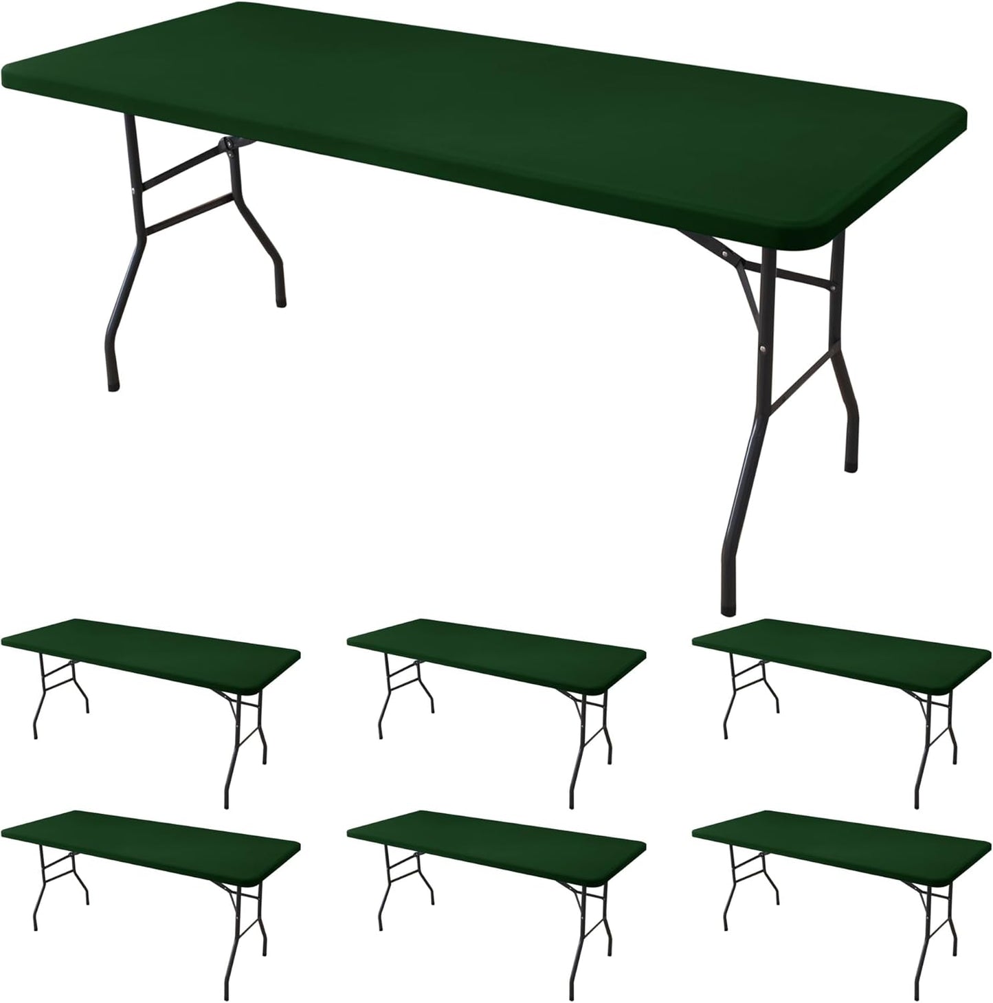 Fitted Tablecloth for 6 Foot Rectangle Tables-6 Pack Hunter Green Elastic Outdoor Picnic Table Cover-Spandex Stretch Folding Table Cloths 6 ft for Camping Dining Patio Kitchen Banquet Party