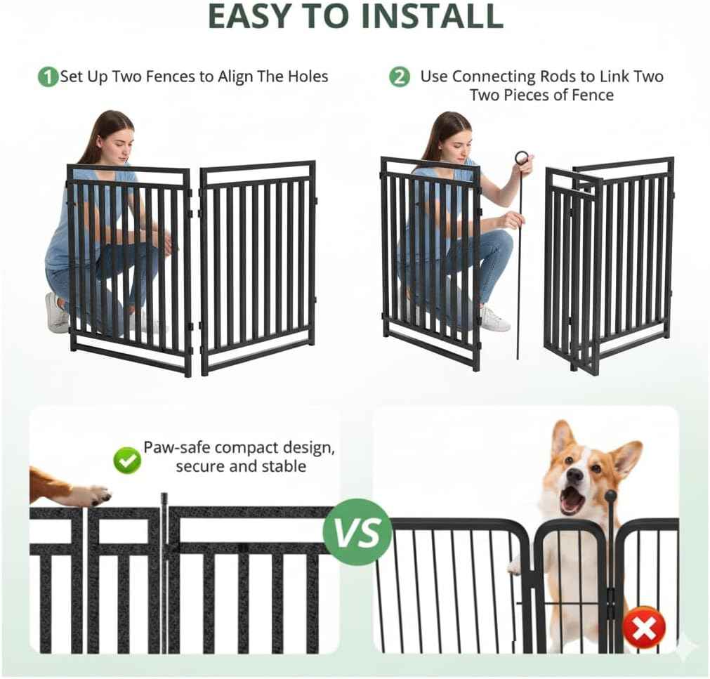 Dog Playpen 47 Inch Height 16 Panels Dog Fence Outdoor Indoor Metal Dog Pen for Large/Medium/Small Dogs for Yard Camping and RV | Black-Silver