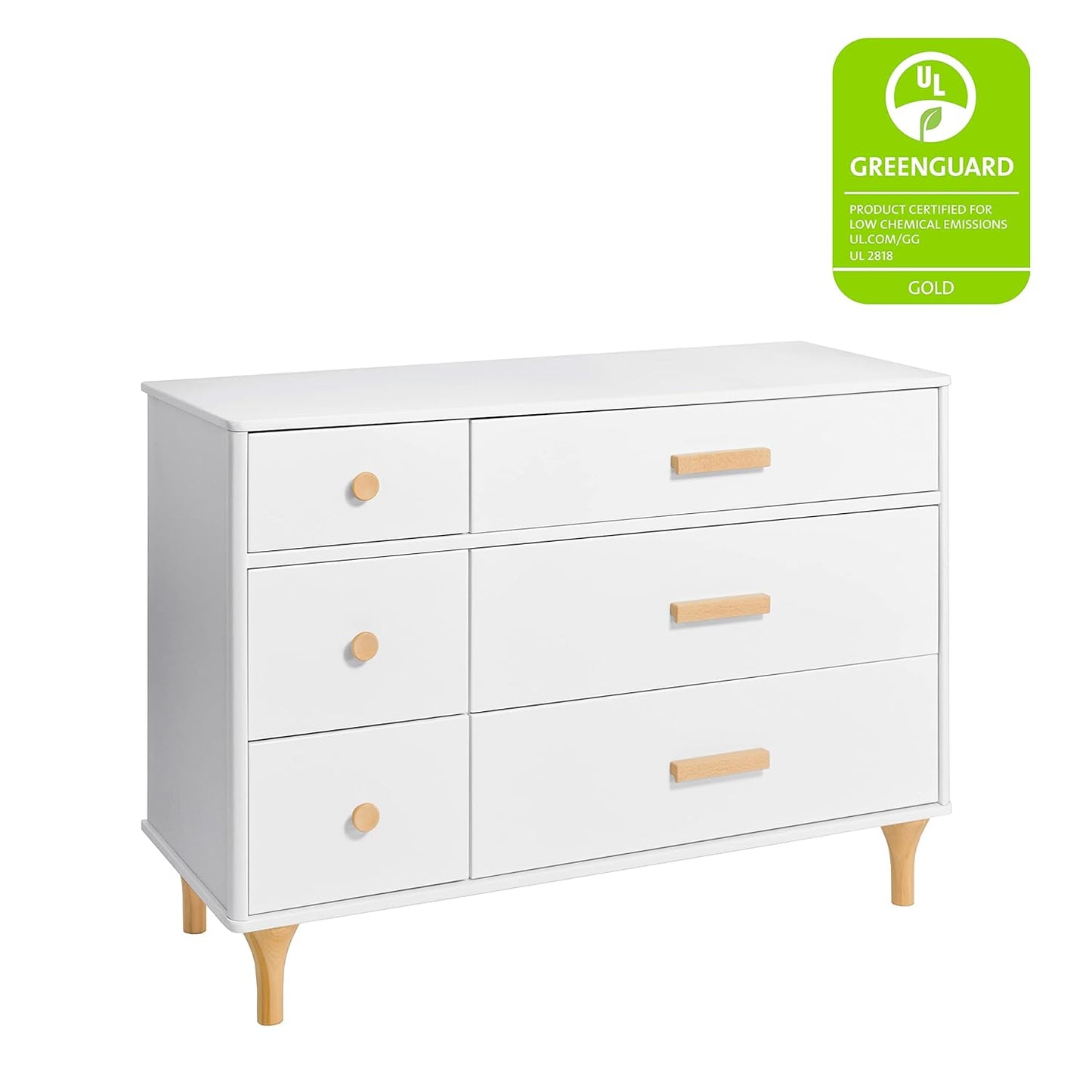 Babyletto Lolly 6-Drawer Assembled Double Dresser in White and Natural, Greenguard Gold Certified