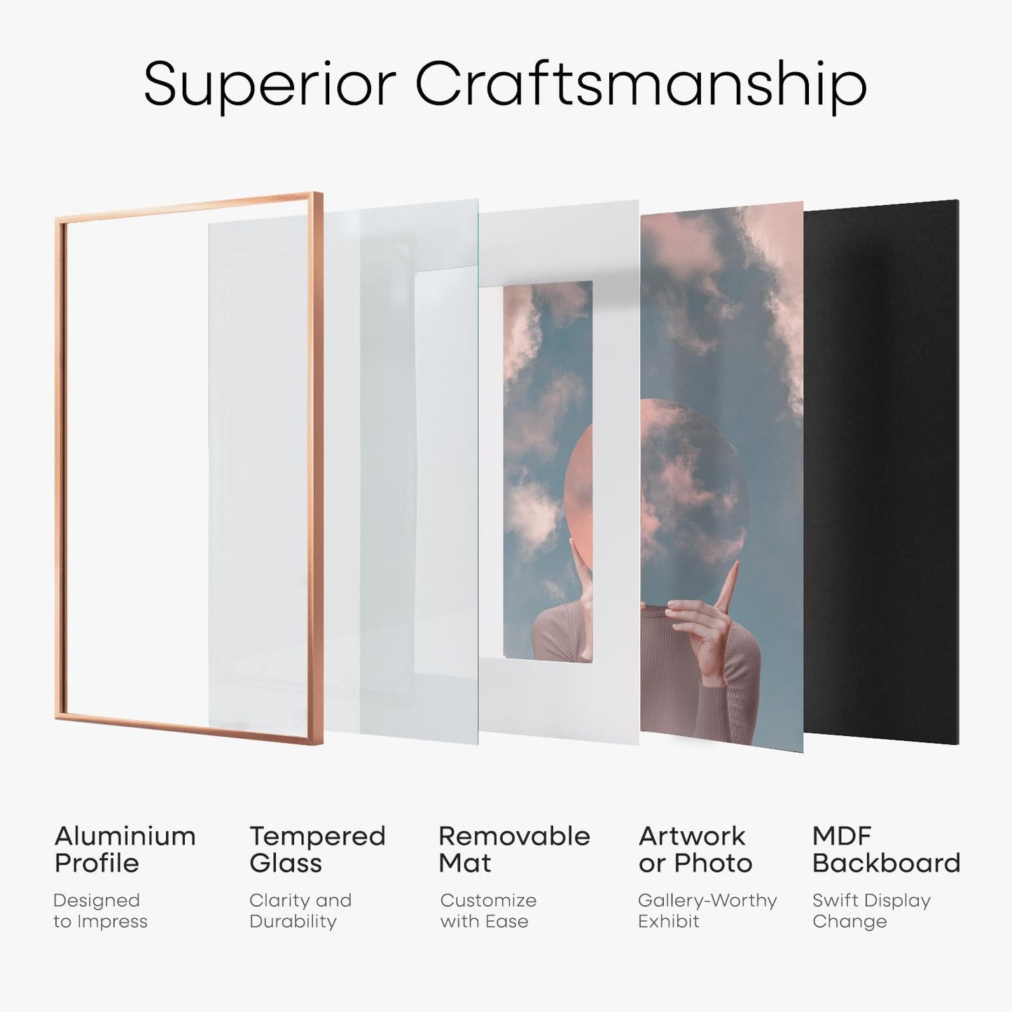 Homeforia 24x30 Frame Rose Gold, High End Metal 24x30 Picture Frames with Mat 18x24 inch Photo, 24 x 30 Rose Gold Poster Frame Matted to 18 by 24, 30x24 Large Frame, Tempered Glass, Wall Kit, Set of 1