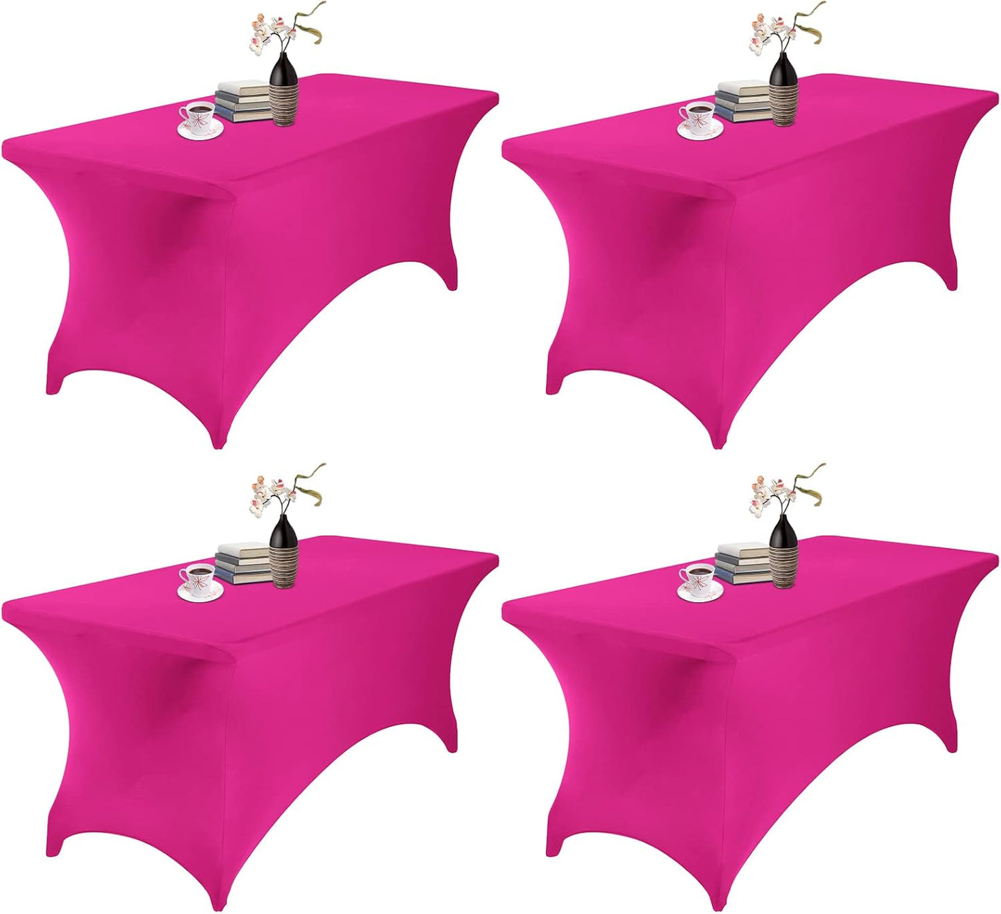 4Pack Spandex Waterproof Table Covers 6ft，Spandex 6ft Waterproof Table Cover for Party,Wedding, Banquet, and Events(Fuchsia)