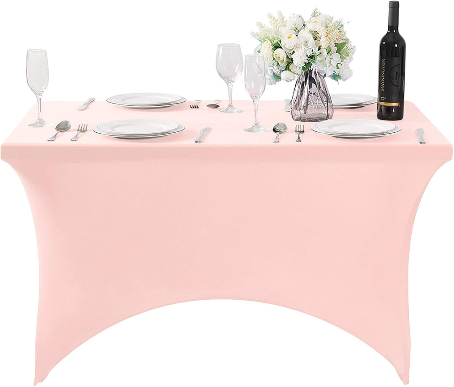 Spandex Table Cover for 4FT or 6ft or 8ft Table Universal Fitted Stretch Tablecloth for Party, Banquet, Wedding and Events-Blush Pink