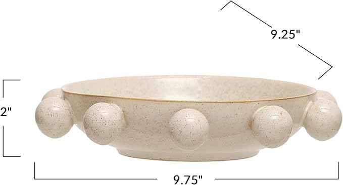 Bloomingville 9.75 Inches Stoneware Bowl with Orbs and Reactive Glaze, Cream