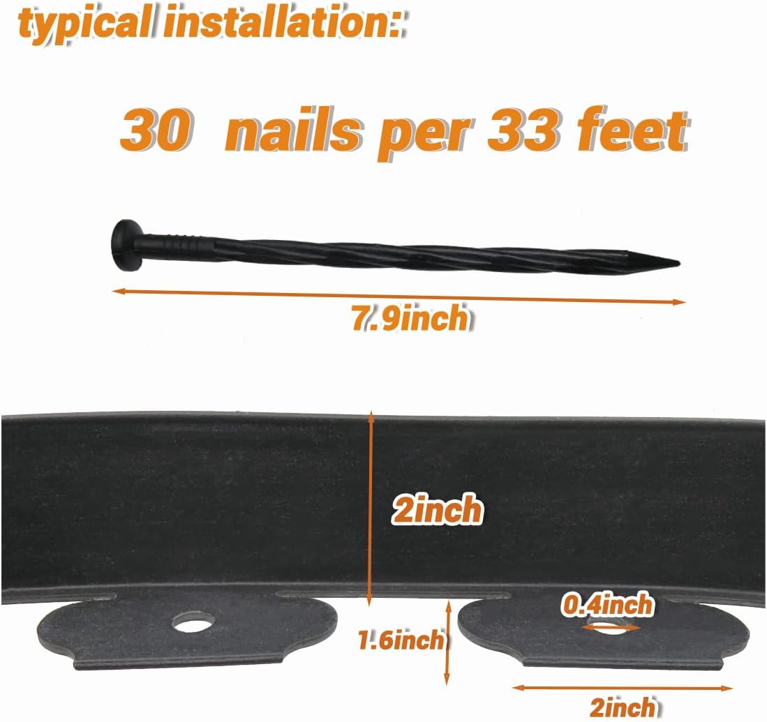 Landscape Edging Border, Plastic Edging for Landscaping, Garden Edging Border,Lawn Edging no dig,Garden Borders,Flower Bed Edging,Rubberific Landscape Edging, (Plastic Stakes, Black-66feet)