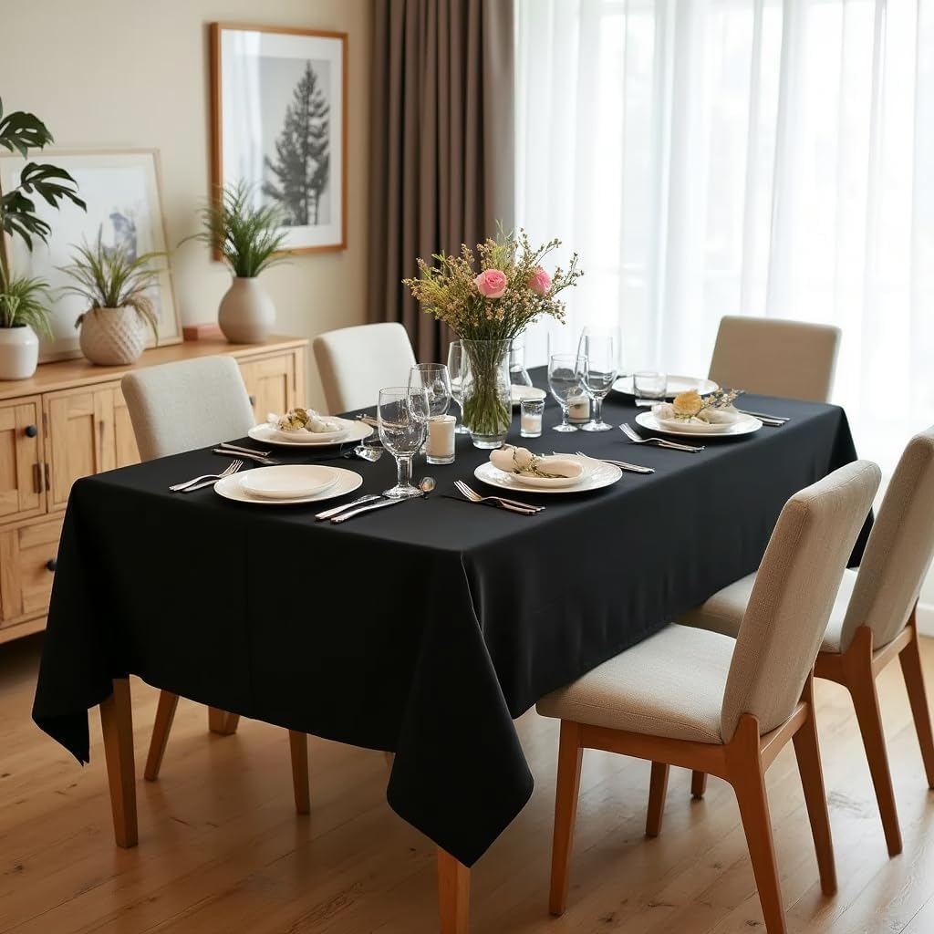 sancua Rectangle Tablecloth - 60 x 120 Inch - Stain and Wrinkle Resistant Washable Polyester Table Cloth, Decorative Fabric Table Cover for Dining Tables, Buffet Parties and Camping, Black