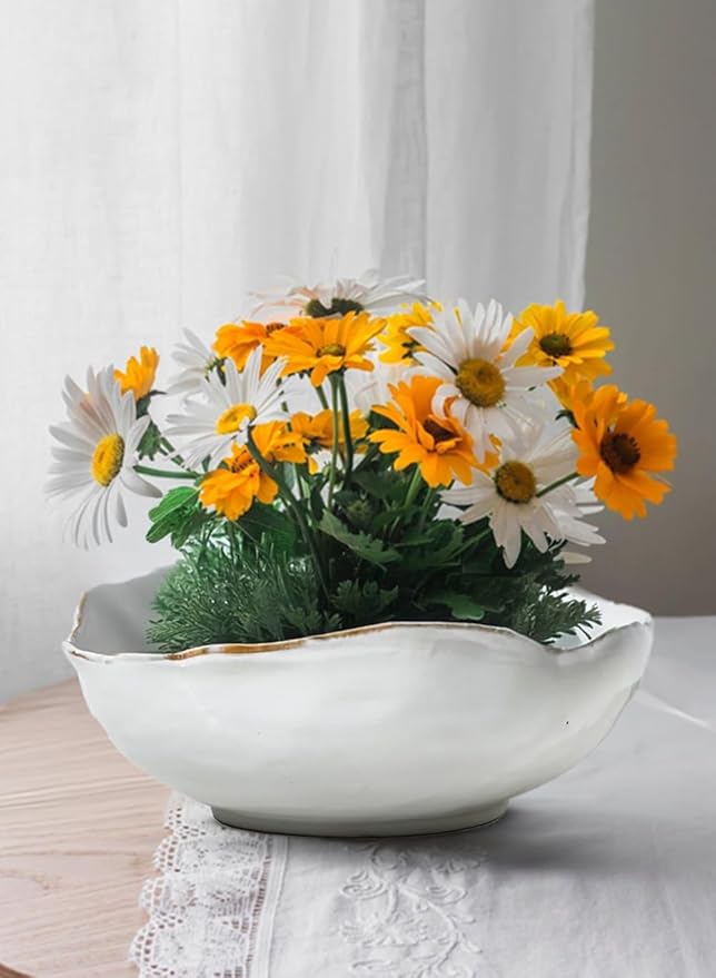 Serene Spaces Living Free-Form Glazed Ceramic Bowl – Mother's Day Centerpiece Gift, Decorative Bowl for Dining Table, Mantel & Shelf, 10.5" Diameter