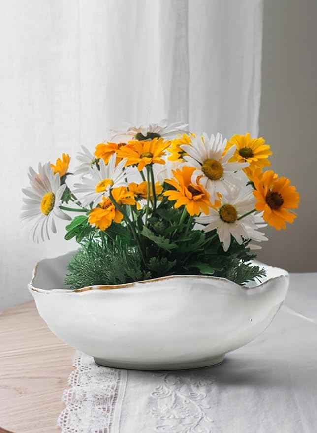 Serene Spaces Living Extra Large Free-Form Edge Glazed Ceramic Bowl - Fruit Basket, Dinnerware, Centerpiece for Weddings, Events, 10.5" Long, 8" Wide and 3.5" Tall, Pack of 8