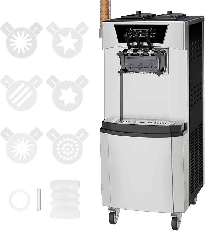 2200W 2+1 Flavor Commercial Soft Ice Cream Maker Machine, 5.8-8 Gal/Hr Vertical Soft Serve Machine with LCD Display, Auto Clean High Productivity for Restaurant