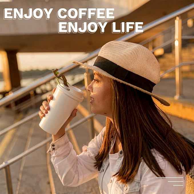 SPLMIFA Travel coffee mugs leak-proof, reusable coffee cup with lid, stainless steel vacuum insulated coffee tumblers, thermal insulation cups for men & women keep drinks hot & cold (6th-White, 12OZ)