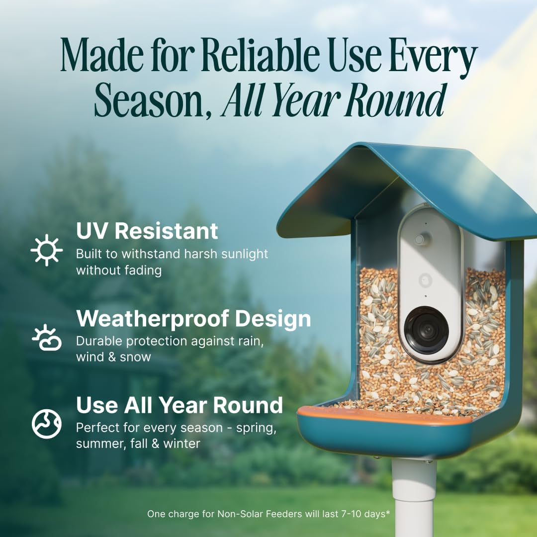 Birdbuddy PRO Smart Bird Feeder with Camera - AI Bird Species Identification, 5MP Photos, 2K HD Video Live Stream Camera, Slow-Motion Video, 2.6in Focus - Blue