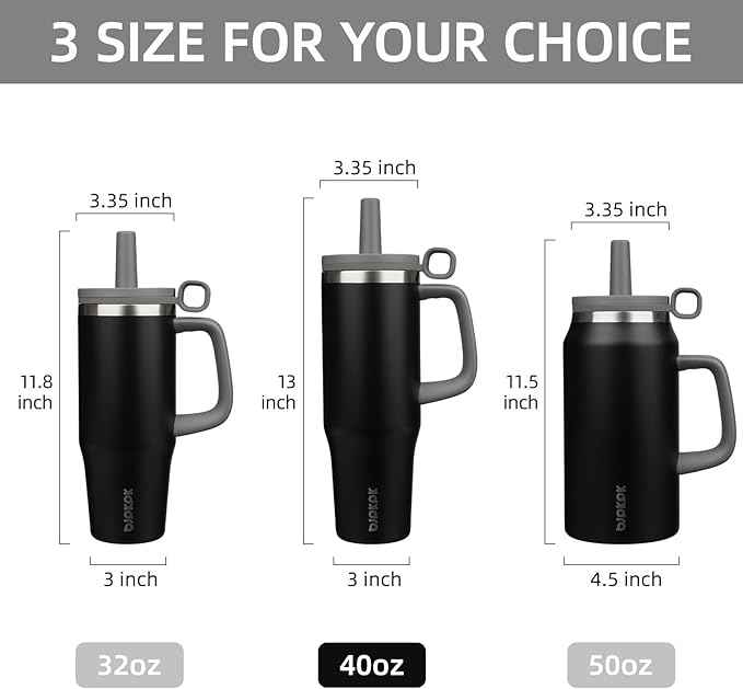 BJPKPK Insualted Tumblers with Handle and Straw 40oz Stianless Steel Travel Coffee Mug Thermal Cups with Lid,Black
