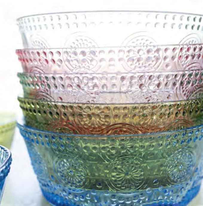 Boston International Vintage-Inspired Glass Serving Bowl with Embossed Floral Pattern for Salad Snacks Dinner, Large 7" x 2.75", Clear Codi