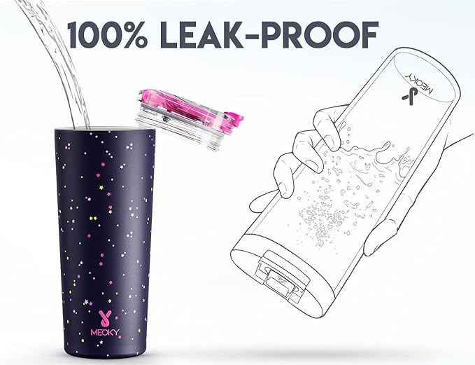 Meoky 24 oz Travel Coffee Mug with Leak-proof Lid, Stainless Steel Insulated Coffee Tumbler, Keeps Hot for 8 Hours or Cold for 24 Hours, Fits in Car Cup Holder (Plum Stardust)