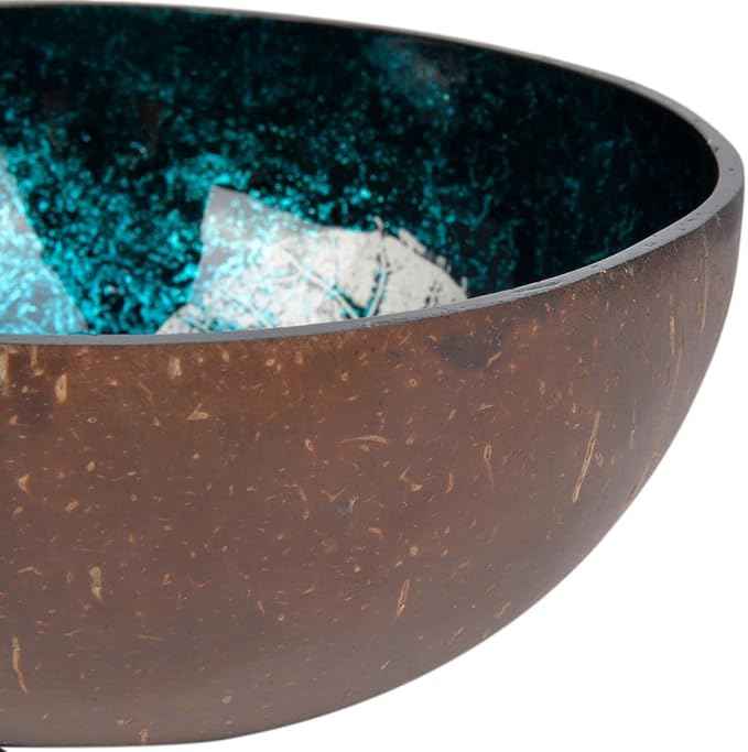 ChezMax Natural Coconut Round Bowl - Mother of Pearl Inlaid Shell Key Bowl & Candy Container - Handcrafted for Decoration