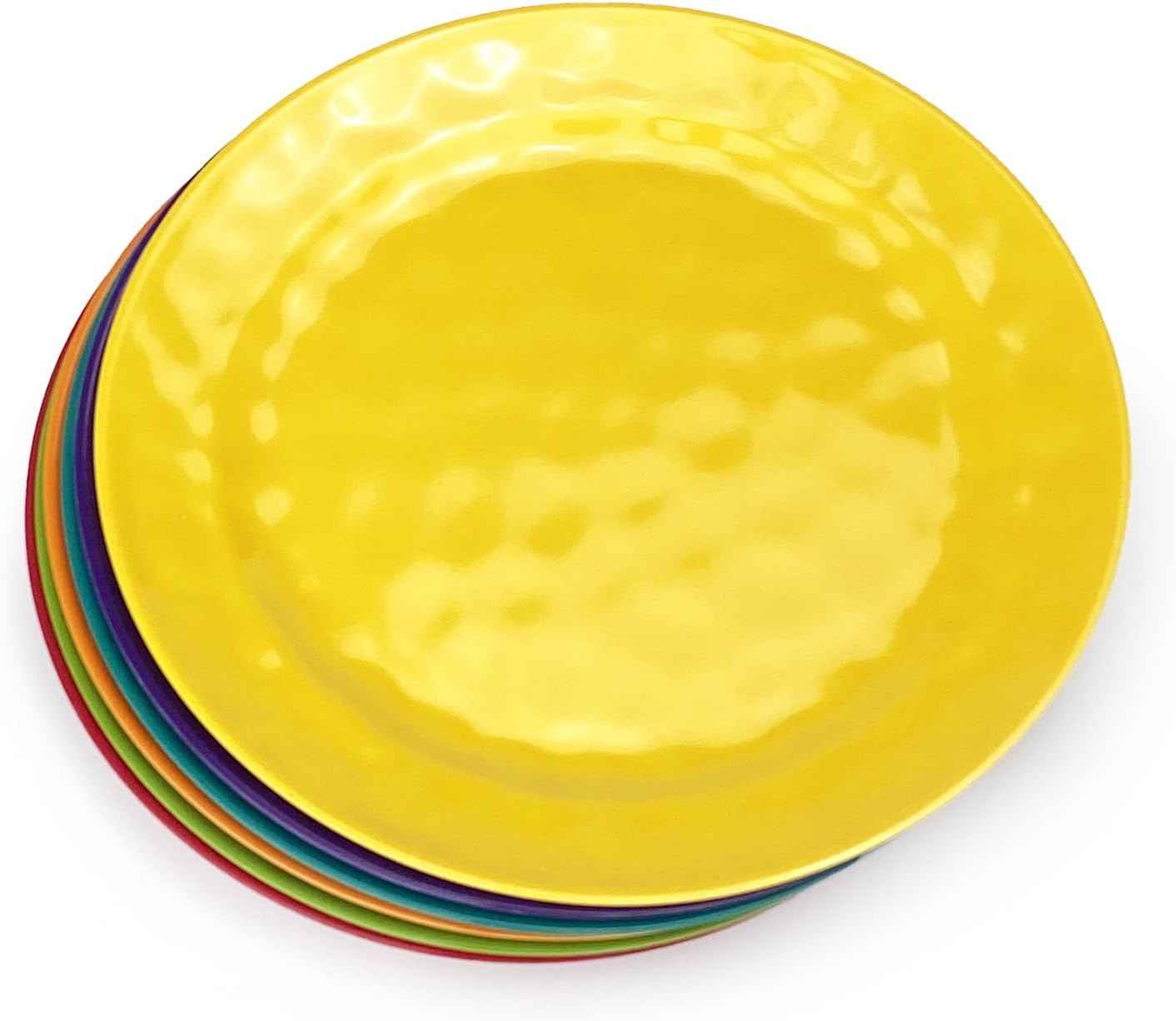 6-Piece 100% Melamine Dinner/Lunch Plate Set,10inch Round Melamine Salad Plates Picnic Plates for Holiday Home Party,Break-resistant and Lightweight,Hammered Finish,BPA Free (Multi color)