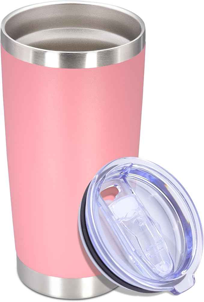 20 oz Tumbler with lid Double Wall Vacuum Insulated Tumblers Stainless Steel Coffee Mug Travel Coffee Tumbler Powder Coated Tumbler Cup Keep Hot&Cold - (Pink 1 Pack)