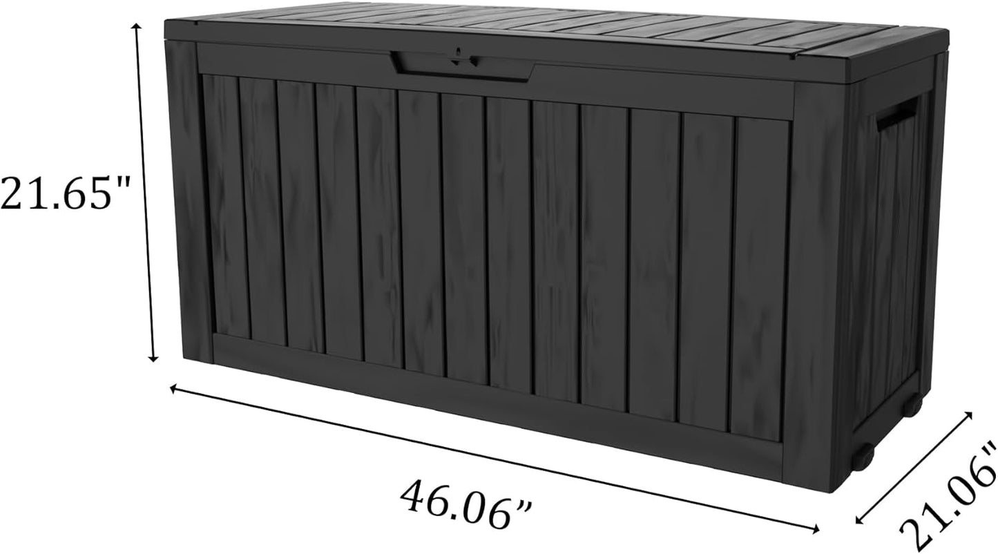 90 Gallon Lockable Resin Deck Box with Wheels, Waterproof & UV-Resistant Outdoor Storage Box for Outdoor Cushion Storage, Garden Tools & Pool Accessories Storage, Black