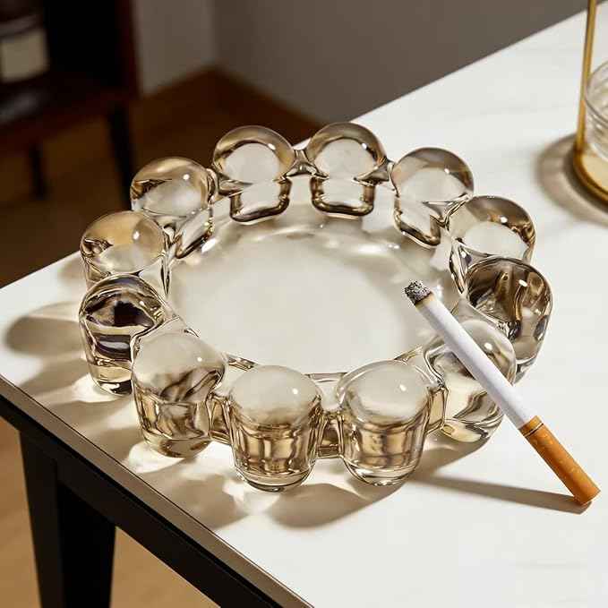 khtumeware Chic Smoky Bubble Glass Candle Dish – Modern Clear Glass Candle Holder for Tealights & Diffusers, Decorative Tray for Home & Tabletop Decor（2 Pack）