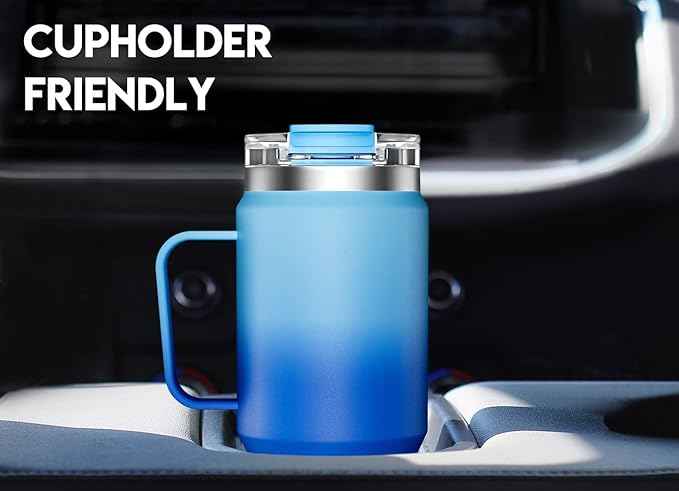 Meoky 32 oz Tumbler with Handle, Insulated Tumbler with Lid and Straw, Stainless Steel Travel Mug, 100% Leak Proof, Keeps Cold for 24 Hours or Hot for 8 Hours, Fits in Car Cup Holder (Azure)