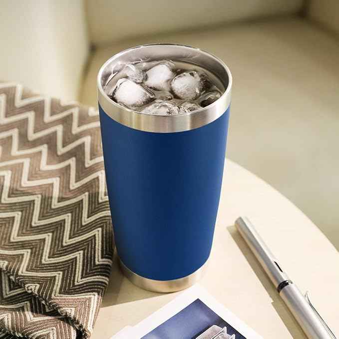 DOMICARE 20oz Stainless Steel Tumbler Bulk with Lid, Double Wall Vacuum Insulated Travel Mug, Powder Coated Coffee Cup, Dark Blue, 1 Pack