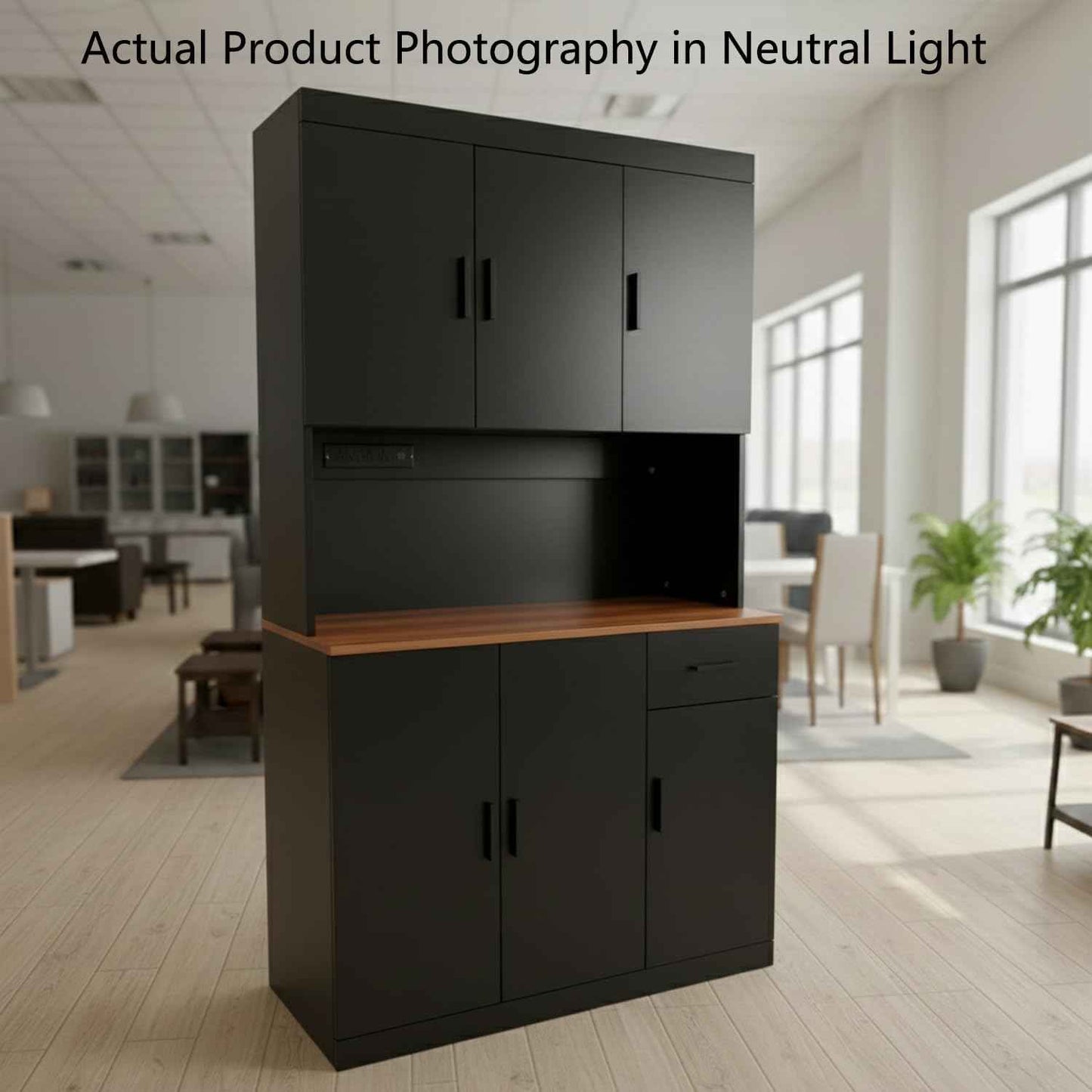 DIYART 71 Inch Black Pantry Cabinet with Power Outlet, Heavy-Duty Freestanding Kitchen Storage Organizer with Reinforced Frame, Pantry Hutch for Kitchen, Dining Room, Living Room