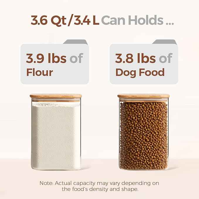 ComSaf 3.6Qt Glass Food Storage Containers, Cereal Storage Containers with Airtight Lids, Large Square Glass Jars with Bamboo Lids, for Rice, Pasta, Oats, Grains, Coffee Beans