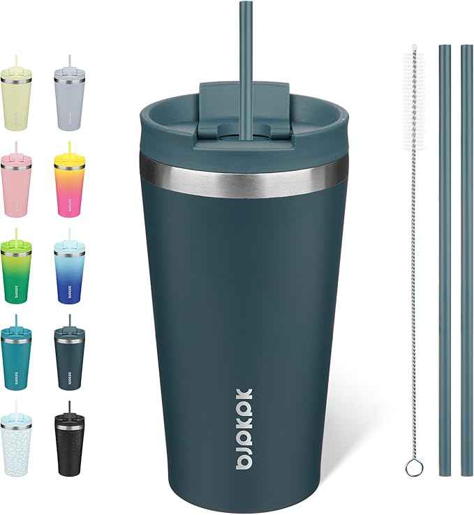 BJPKPK 18oz Stainless Steel Insulated Tumbler With lid And Straw Travel Coffee Thermal Tumblers Cup For Women And Men,Navy Blue