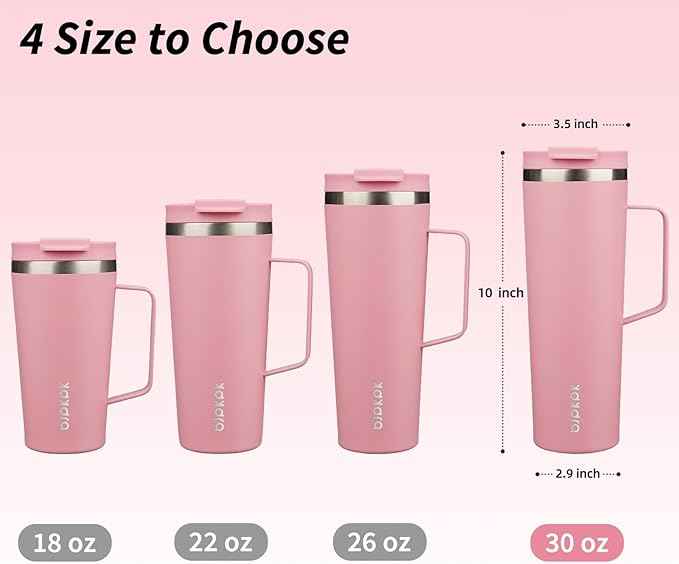 BJPKPK Insulated Tumbler with Handle, 30oz Insulated Tumblers with Lid and Straw, Stainless Steel Metal Water Bottles, Coffee Travel Mugs, Cups, Light Pink