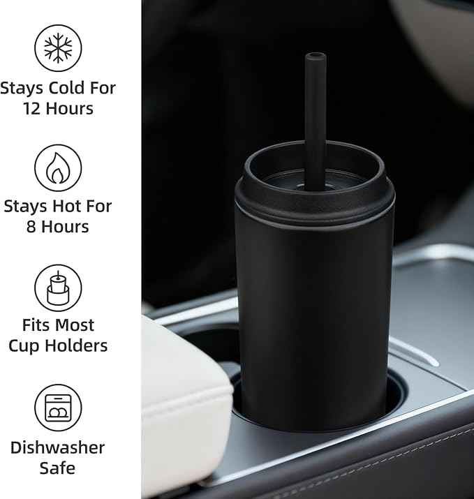 BJPKPK Insulated Tumbler with Lid and Straw,12 oz Stainless Steel Travel Coffee Mug,Spill Proof Thermal Cup,Keep Drinks Cold and Hot,Black