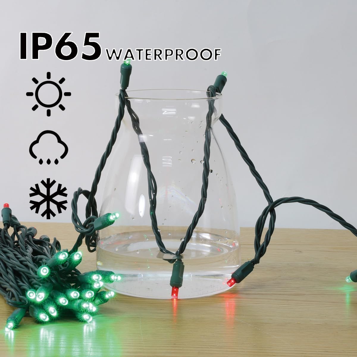 100Count (2pk of 50L) String Lights, LED Christmas Lights, 6" SPACING,Green Wire,Red and Green