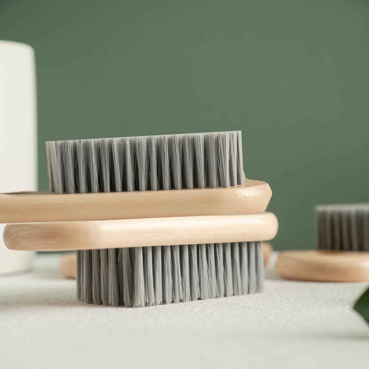 2 Pcs Wood Laundry Brush | Soft Bristle, For Shoe & Clothing Stain Removal, Easy to Grip, Scrubs Tough on Delicate, Hand Washing Clothes