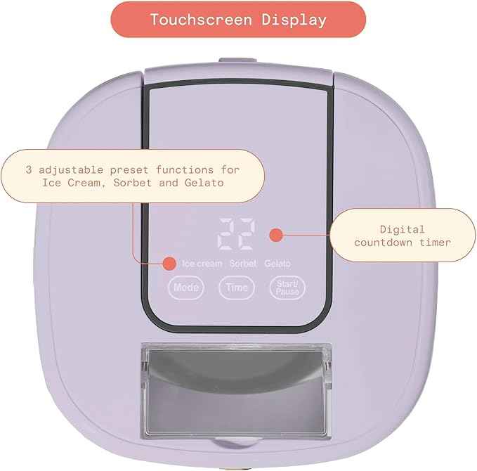 1.5 Quart Ice Cream Maker with Touch Control Panel, Freezer Bowl Design, Compact Electric Machine for Homemade Frozen Desserts, Gelato & Sorbet (Lavender)