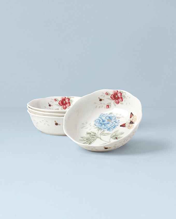 Lenox Butterfly Meadow Soup Bowls Set of 4, Service For 4, Dishwasher Safe, 32-Fl Oz Capacity, 7.75-Inch Diameter, 4-Piece Soup Bowl Set