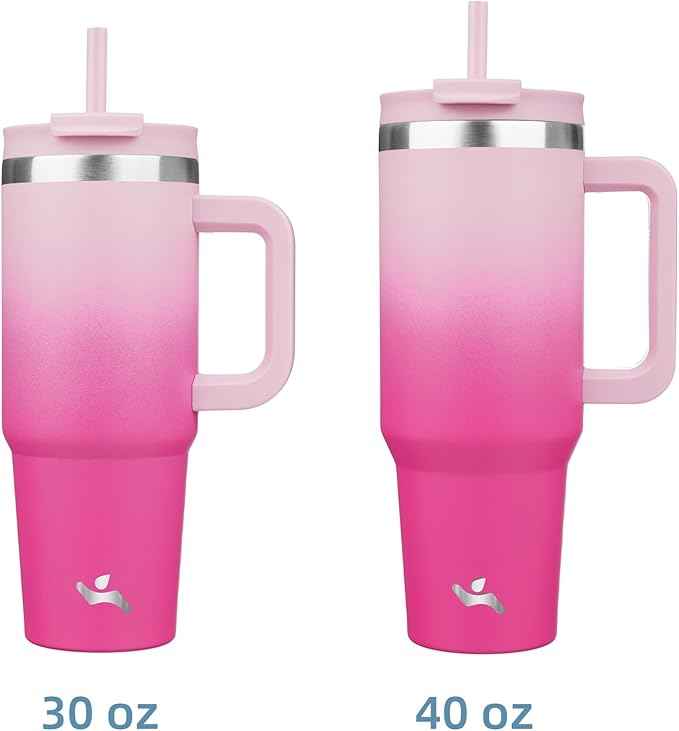 Konokyo 30 oz Tumbler with Handle and 2 Straws,2 in 1 Lid Insulated Water Bottle Stainless Steel Travel Coffee Mug,Cherry Blossoms