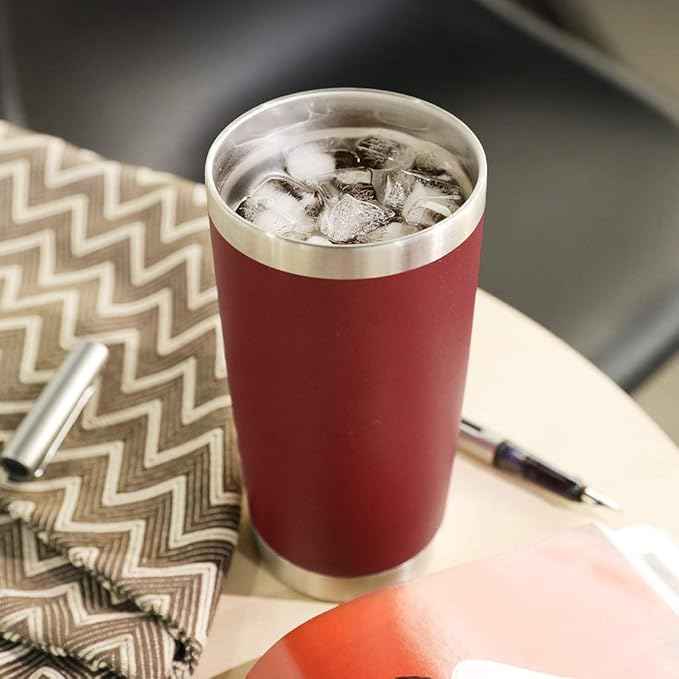DOMICARE 20oz Stainless Steel Tumbler Bulk with Lid, Double Wall Vacuum Insulated Travel Mug, Powder Coated Coffee Cup, Powder Red, 1 Pack