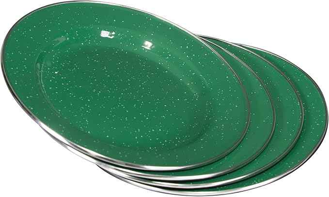 Stansport Deluxe 24-Piece Enamel Tableware Set - Enamel Plates and Bowls Lightweight and Durable Camp Dish Set for Camping and Backpacking Plates and Bowls for 4 People