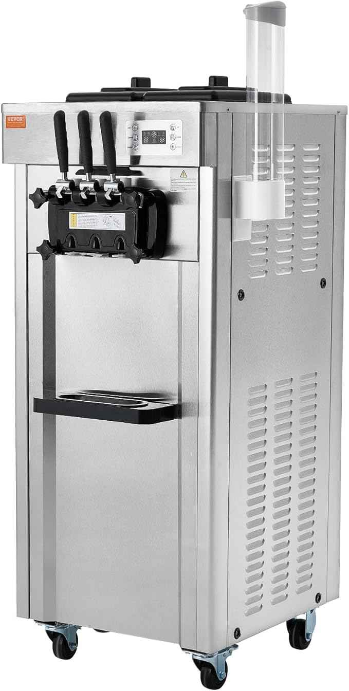 VEVOR 1850W Commercial Soft Ice Cream Machine 3 Flavors 5.5 to 8.2Gallon per Hour PreCooling at Night Auto Clean LCDPanel for Restaurants Snack Bar, Sliver