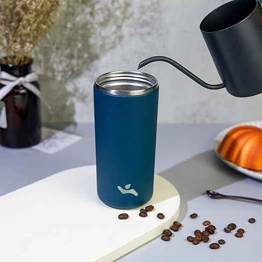 Konokyo Tumbler with Lid, 16 oz Travel Coffee Mug Double Wall Vacuum Stainless Steel Thermal Metal Cup Insulated Water Bottle,Navy Blue