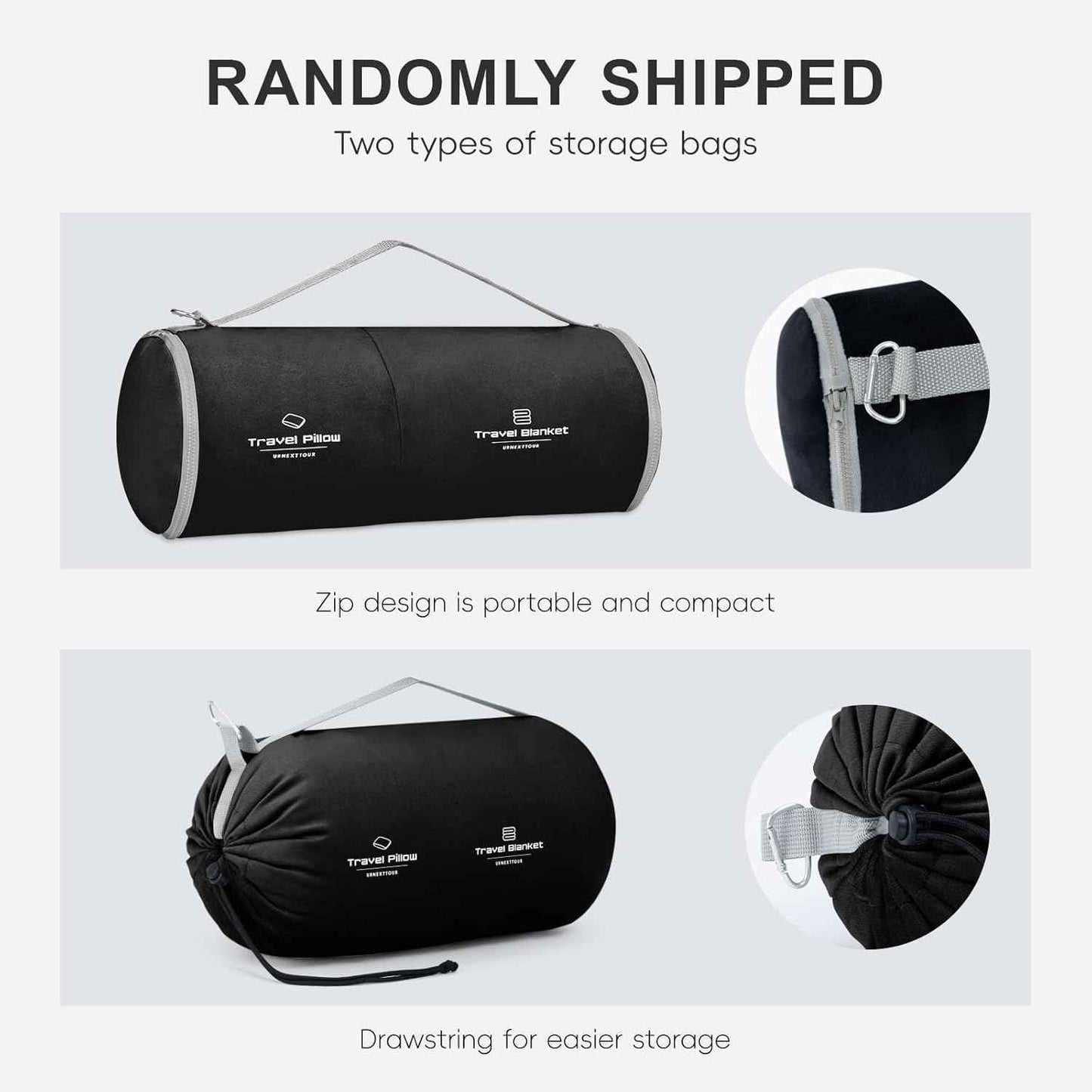 urnexttour Travel Pillow and Blanket Set Neck Pillows Travel Essentials with Sleep Mask for Airplane Car Memory Foam Black