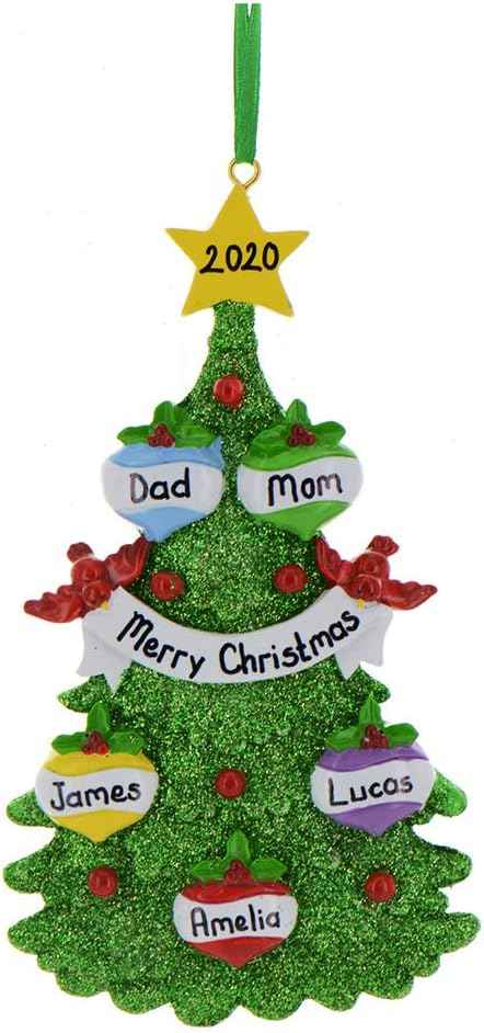 3D Baubles Family of 5 Christmas Ornament 2025 Personalized Family Christmas Ornaments 2025 | Red Cardinals in Green Personalized Tree Ornaments Customizable Gifts Xmas Balls of Five Ornament Star