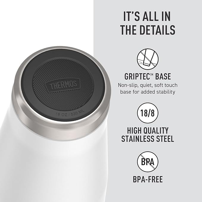 THERMOS ICON SERIES, Stainless Steel Tumbler with Slide Lock, 18 Ounce, White