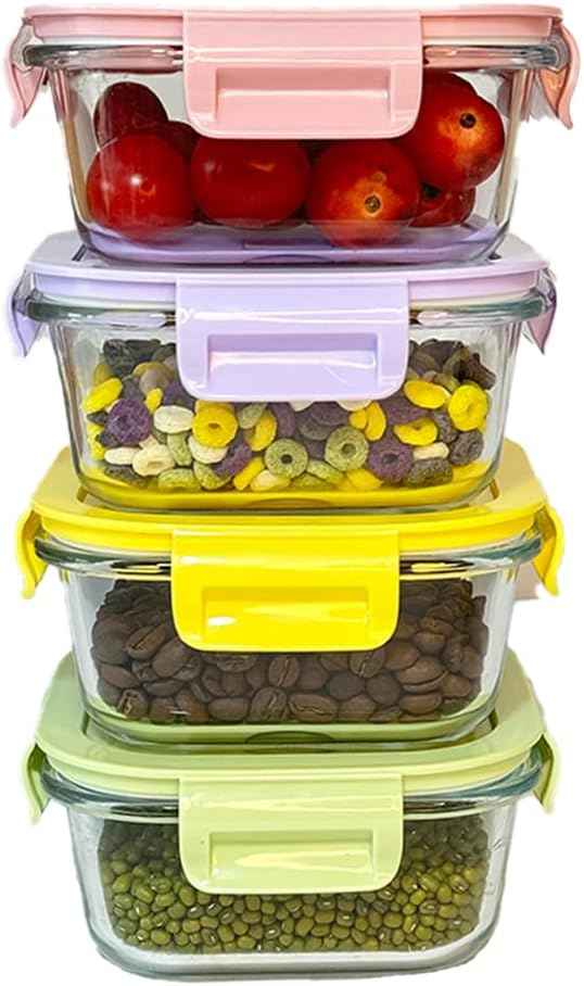 8 Pcs Square Glass Food Storage Container with Lids, 16OZ Square Glass Meal Prep Containers Set, 2 Cup glass Food Storage for Lunch Salad, Microwave, Oven, Freezer, Dishwasher Safe (4 Pack)