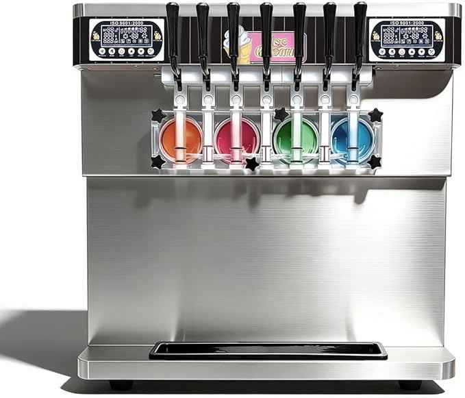 17 Gal/H Commercial Soft Ice Cream Machine,Heavy Duty 4+3 Mixed Flavors Frozen Yogurt Soft Serve Ice Cream Maker,3800W Serve Yogurt Maker,For Restaurant Snack Bar