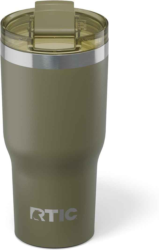 RTIC 20oz Essential Tumbler with Lid, Ceramic Lined, Insulated, Stainless Steel, Metal, Double Wall Vacuum-Insulation, Travel Cup for Iced Coffee, Tea, Hot and Cold Drink, Olive