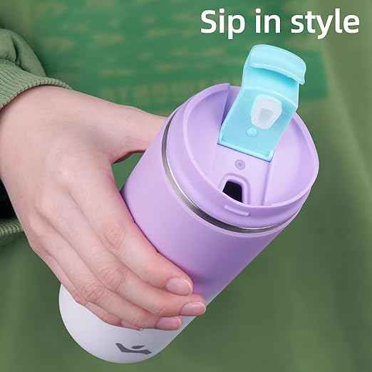 Konokyo Tumbler with Lid, 16 oz Travel Coffee Mug Double Wall Vacuum Stainless Steel Thermal Metal Cup Insulated Water Bottle,PurpleWhite